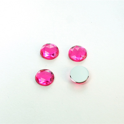 Plastic Flat Back Foiled Rauten Rose Rhinestone - Round 08MM DK ROSE