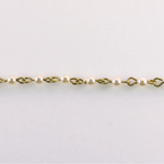 Linked Bead Chain Rosary Style with Glass Pearl Bead - Round 3MM CREME-Brass