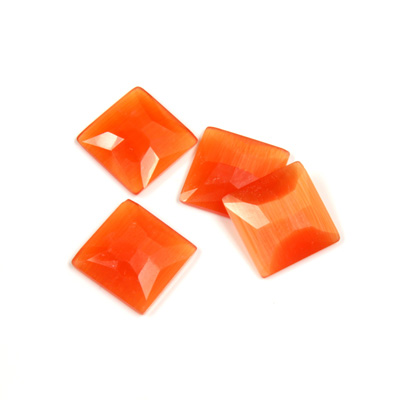 Fiber-Optic Flat Back Stone - Faceted checkerboard Top Square 10x10MM CAT'S EYE ORANGE
