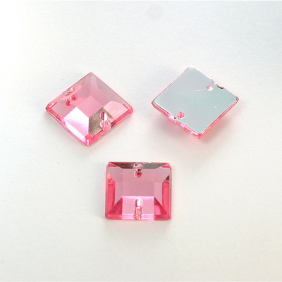 Plastic Flat Back 2-Hole Foiled Sew-On Stone - Square 12MM LT ROSE