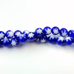 Glass Millefiori Bead - Round 06MM BLUE WHITE (07)