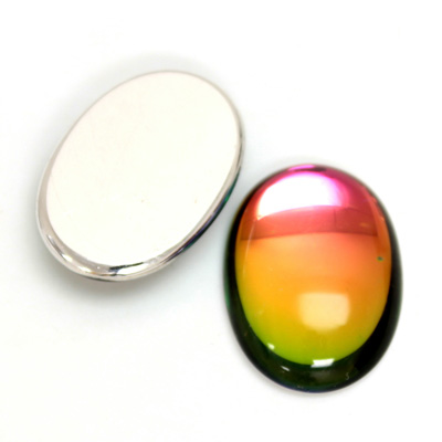 Glass Medium Dome Foiled Cabochon - Coated Oval 25x18MM IRIDIS