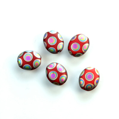 Pressed Glass Peacock Bead - Oval 10x8MM MATTE RED