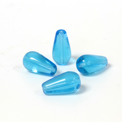 Czech Pressed Glass Bead - Smooth Pear 13x7MM AQUA