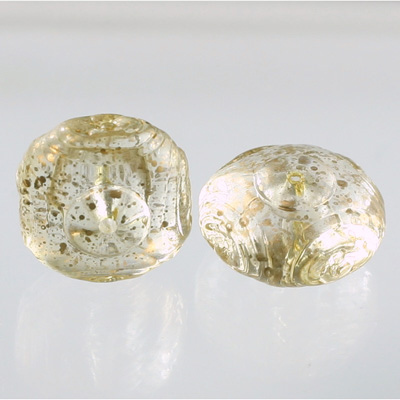 Plastic Engraved Bead - Cushion Square Rondelle 19MM GOLD DUST on CRYSTAL