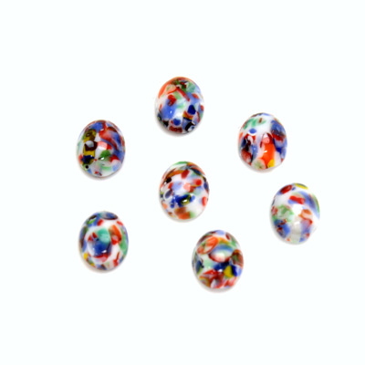 Glass Medium Dome Lampwork Cabochon - Oval 08x6MM MOSAIC WHITE (04660)