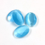 Fiber-Optic Flat Back Stone with Faceted Top and Table - Oval 14x10MM CAT'S EYE AQUA