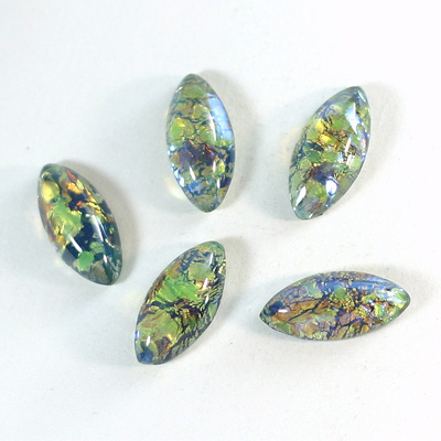 Glass Medium Dome Lampwork Cabochon - Navette 15x7MM COLOR OPAL LIGHT GREEN (0625)