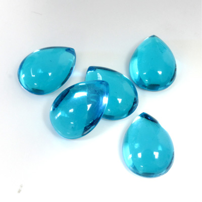 Plastic Flat Back Foiled Cabochon - Pear 14x10MM AQUA