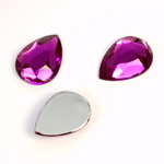 Plastic Flat Back Foiled Rose Cut Rhinestone - Pear 18x13MM FUCHSIA