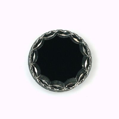 Glass Flat Back Engraved Intaglio - Round 22.5MM SILVER on JET