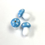 Czech Glass Lampwork Bead - Mushroom 14MM TURQUOISE WHITE