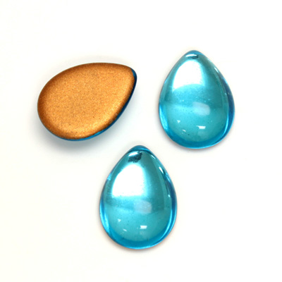 Glass Medium Dome Foiled Cabochon - Pear 18x13MM AQUA