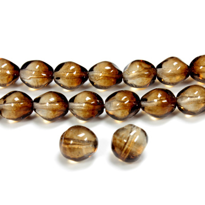Czech Pressed Glass Bead - Baroque Oval 08x7MM BROWN-CRYSTAL 69012