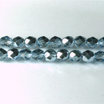 Czech Glass Fire Polish Bead - Round 06MM 1/2 Coated CRYSTAL/LT BLUE