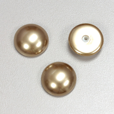 Glass Medium Dome Pearl Dipped Cabochon - Round 16MM LIGHT BROWN