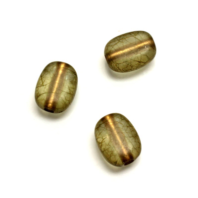 Plastic Bead - Bronze Lined Veggie Color Smooth Flat Keg 13x10MM  MATTE OLIVE