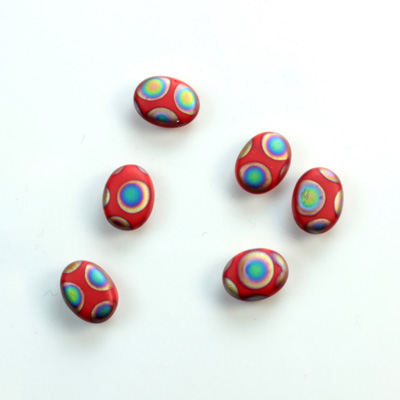 Glass Low Dome Buff Top Cabochon - Peacock Oval 08x6MM MATTE RED