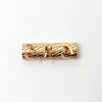 Brass Bead - Machine Made Engraved & Pierced -  Tube 20x6MM ROSE GOLD