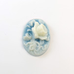 Plastic Cameo - Flowers Oval 25x18MM WHITE ON ROYAL