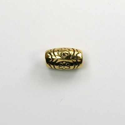 Metalized Plastic Engraved Bead - Oval 11x6MM ANT GOLD