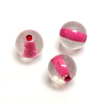 Plastic Bead - Color Lined Smooth Large Hole - Round 14MM CRYSTAL PINK LINE