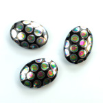 Glass Low Dome Buff Top Cabochon - Peacock Oval 18x13MM SHINY JET