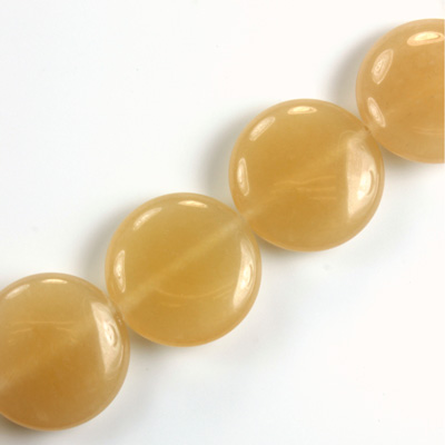 Gemstone Bead - Smooth Round Lentil 18MM Dyed QUARTZ Col. 05 BEIGE