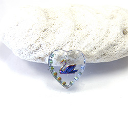 German Glass Engraved Buff Top Intaglio Pendant - SWAN Heart 12x11MM CRYSTAL HELIO BLUE