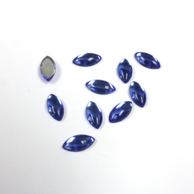 Plastic Flat Back Foiled Cabochon - Navette 08x4MM SAPPHIRE