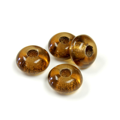 Czech Pressed Glass Bead - Round Rondelle Pony 06x11MM SMOKE TOPAZ SILVER LINE