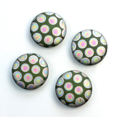 Glass Low Dome Buff Top Cabochon - Peacock Round 15MM MATTE GREEN