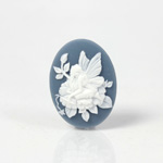 Plastic Cameo - Fairy on Flower Oval 25x18MM WHITE ON ROYAL BLUE