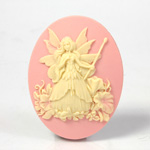 Plastic Cameo - Fairy Godmother Oval 40x30MM IVORY ON PINK