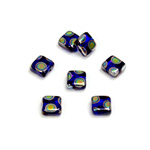 Czech Pressed Glass Bead - Smooth Flat Square 06x6MM PEACOCK COBALT
