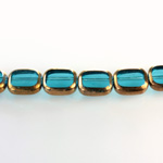 Glass Fire Polished Table Cut Window Bead - Cushion Antique 12x8MM AQUA with METALLIC COATING