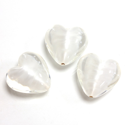 Glass Lampwork Bead - Heart Shape Smooth 18MM PORPHYR CRYSTAL WHITE