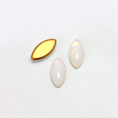 Glass Medium Dome Foiled Cabochon - Navette 15x7MM WHITE OPAL