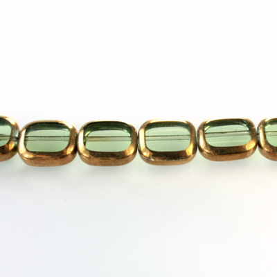 Glass Fire Polished Table Cut Window Bead - Cushion Antique 12x8MM TOURMALINE  with METALLIC COATING