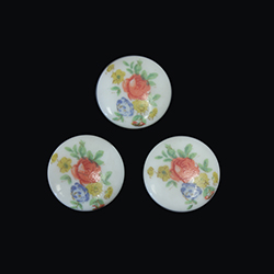 Japanese Glass Porcelain Decal Painting - Flowers Round 15MM MULTI (Style C) ON CHALKWHITE