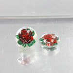 Glass Crystal Painting with Carved Intaglio Rose Round 13MM RED on CRYSTAL