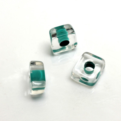 Plastic Bead - Color Lined Smooth Large Hole Square 6x12MM CRYSTAL LIGHT TURQUOISE LINE