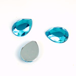 Plastic Flat Back Foiled Rose Cut Rhinestone - Pear 15x11MM AQUA