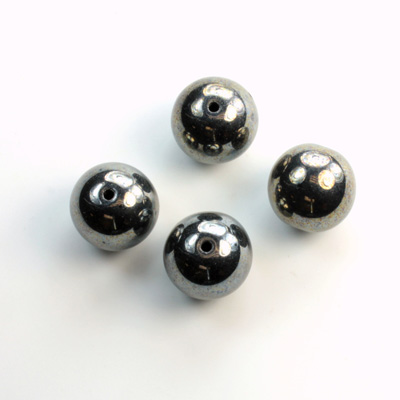 Czech Pressed Glass Bead - Smooth Round 12MM HEMATITE