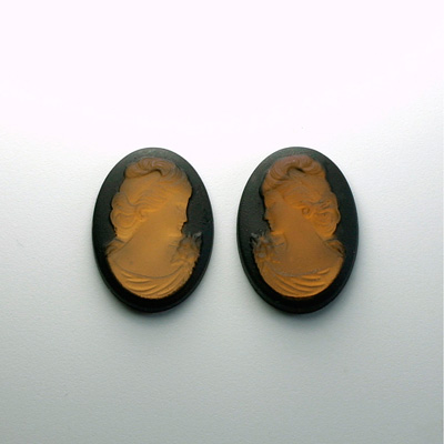 German Glass Cameo Woman Oval 18x13MM MATTE SMOKE TOPAZ ON JET