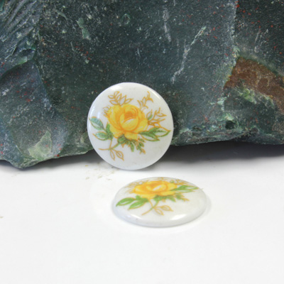 Japanese Glass Porcelain Decal Painting - Rose Round 13.5MM YELLOW ON CHALKWHITE