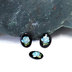 Japanese Glass Porcelain Decal Painting - Rose Oval 08x6MM BLUE ON JET
