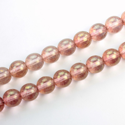 Czech Pressed Glass Bead - Smooth Round 08MM LUMI COATED ROSE