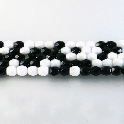 Czech Glass Fire Polish Bead - Round 04MM BLACK WHITE MIX