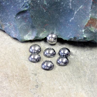 Plastic Flat Back Metalized Cabochon - Round 06MM HEMATITE